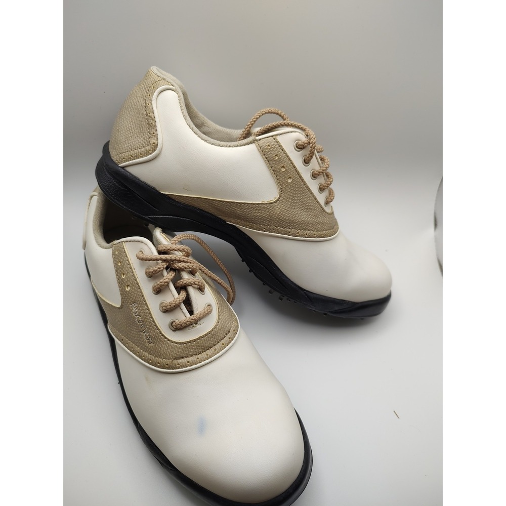 Womens FootJoy FJ Golf Shoes Size 8 White Tan GreenJoys Soft Spike Cleat 48401